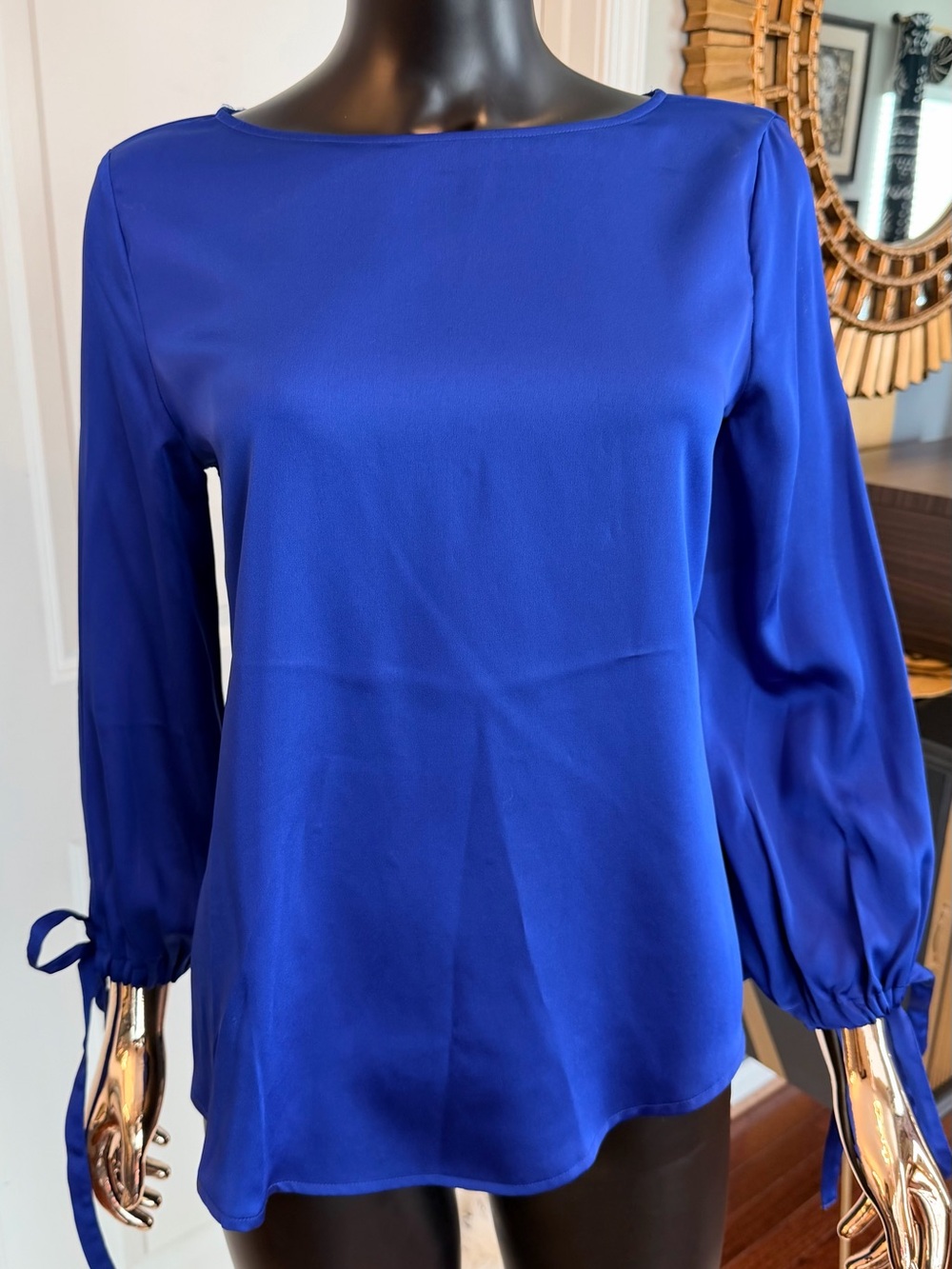 Banana Republic Cobalt Blue Long-Sleeve Blouse with Tie Cuffs